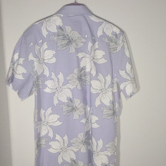 Calibrate Men's Lavender Tropical Print Slim Fit Short Sleeve Button Up Large - Picture 5 of 6